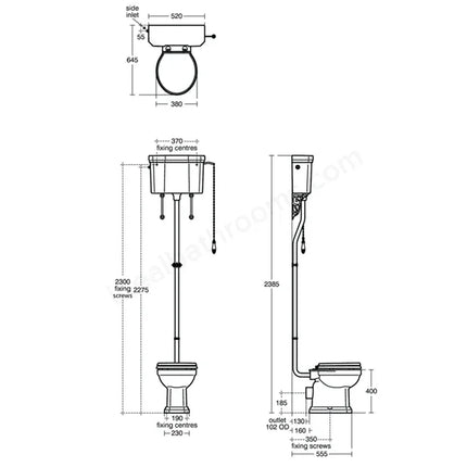 Ideal Standard Waverley High Level Cistern with Chrome Flush Pipe - Complete Pack