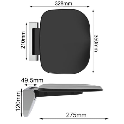 Euroshowers Wall Mounted Folding Shower Seat | White & Black | Duroplastic | 130kg Rated