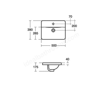 Ideal Standard Concept Cube 500mm In Countertop Basin 1 Tap Hole - White