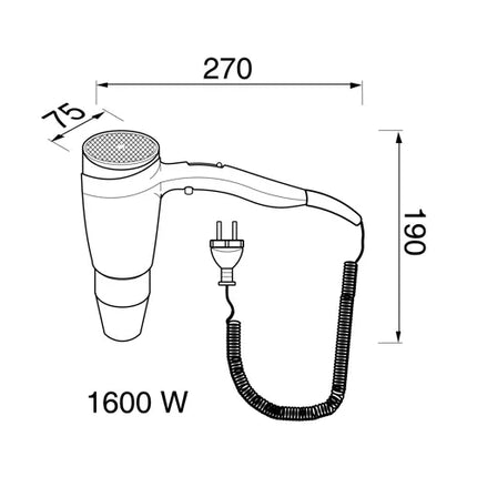Wall Mounted Hair dryer 1600 W With Shaver Socket