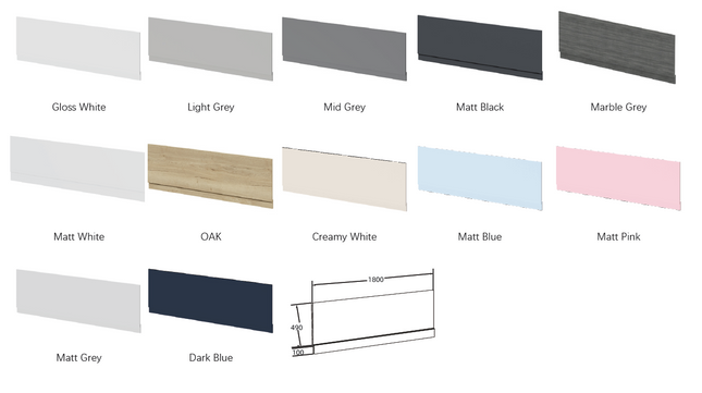 1800mm Waterproof Bath Panel with Plinth | 12 Colours | 18mm PVC | Aqua Elegance