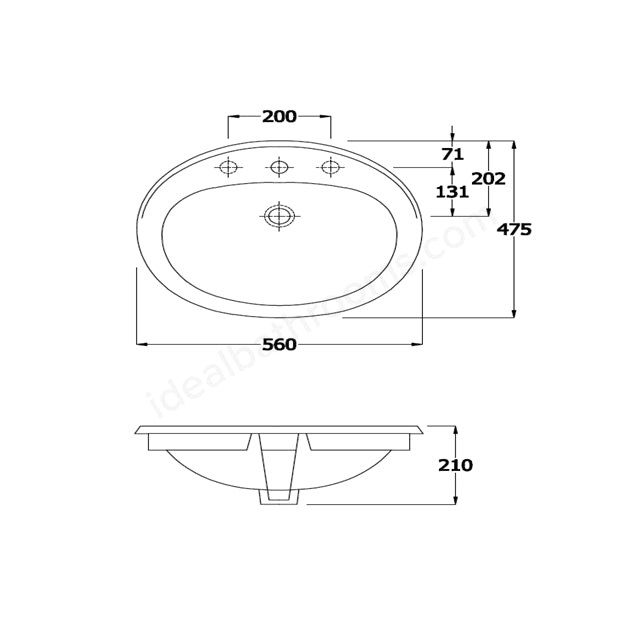 RAK Ceramics Mira 560 x 475mm In-Countertop Basin 1 Tap Hole - White