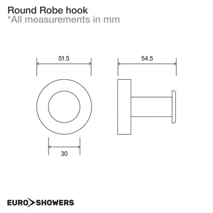 Euroshowers Round Robe Hook | Matt Black or Chrome | Wall Mounted