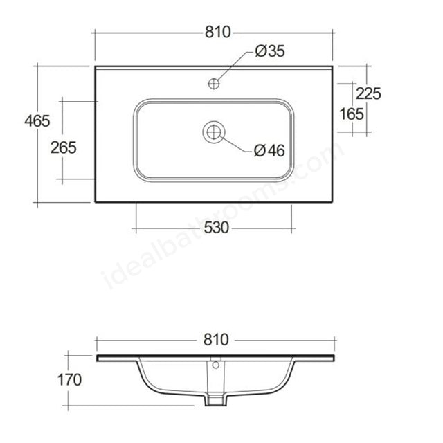 RAK Ceramics Joy 810mm In-Countertop Basin 1 Tap Hole
