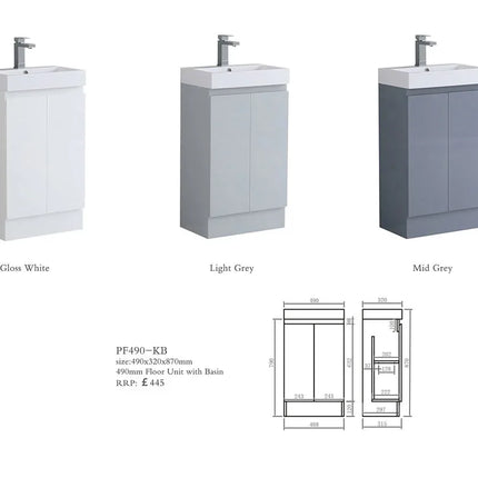 Canberra 490mm Short Projection Waterproof Vanity Unit with Basin | Compact Design