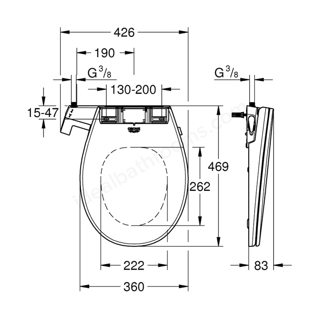 Grohe Bau Manual Bidet Toilet Seat Soft Close Rimless - Dual Spray Function