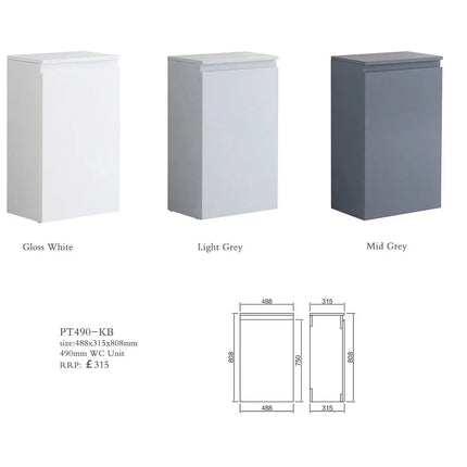 Canberra 490mm Waterproof WC Unit | 100% Waterproof PVC | 3 Colours