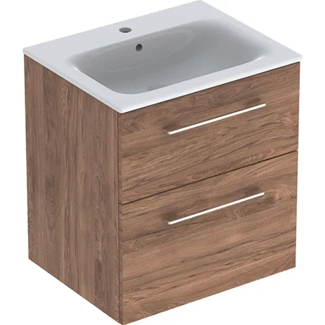 Geberit Selnova Square S 600mm Wall Hung Vanity Unit with Slim Basin - Dark Hickory