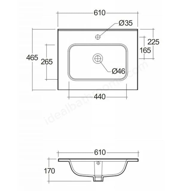 RAK Ceramics Joy 610mm In-Countertop Basin 1 Tap Hole