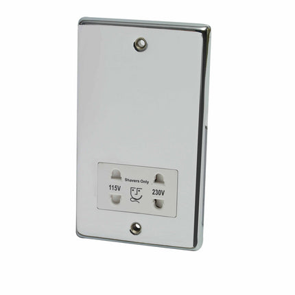 Electrical wall plate with voltage markings on a white background