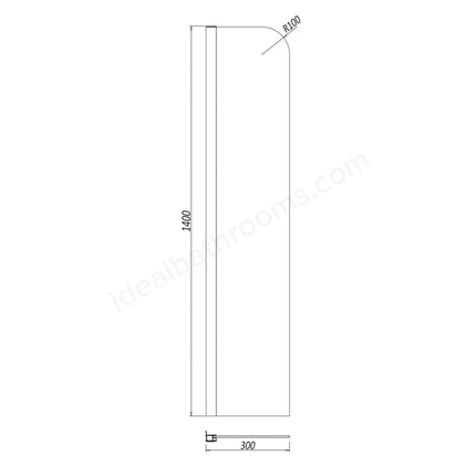 S6 1400mm x 300mm x 6mm Fixed Radius Bath Screen - Chrome