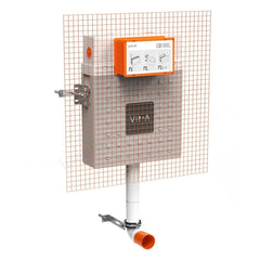 Vitra toilet system with tank and piping on a white background