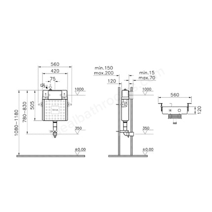 VitrA V12 Concealed Cistern | Floor-Standing, Back-to-Wall & Child WC Pans | 3/6L Dual Flush | 12cm