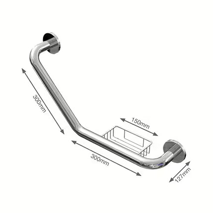 Euroshowers Grab Rail with Soap Dish | Polished Stainless Steel | 30cm | Concealed Fixings