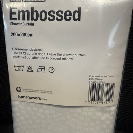 Euroshowers Embossed Shower Curtain | White | 200 × 200cm | Metal Eyelets | 12 Rings Included