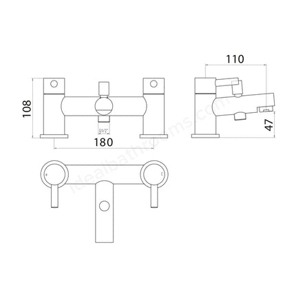 Swan Elfield Bath Shower Mixer w/ 2 Tap Holes, Slide Rail & Fixed & Handheld Shower Head - Chrome