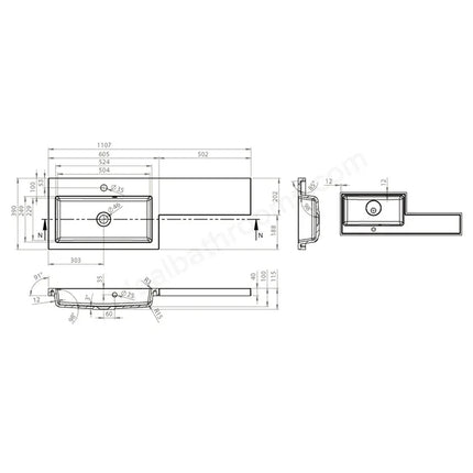 Swan Shenley 1107mm Left-Handed L Shape Mineralcast Basin - White