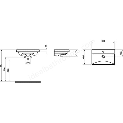 610mm x 400mm 1 Tap Hole Ceramic Basin - White