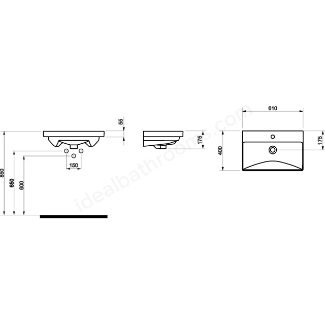 610mm x 400mm 1 Tap Hole Ceramic Basin - White