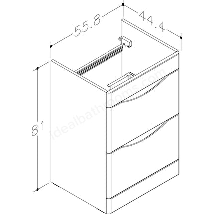 Oxley 560mm x 810mm x 445mm 2 drawer Floorstanding Vanity Unit