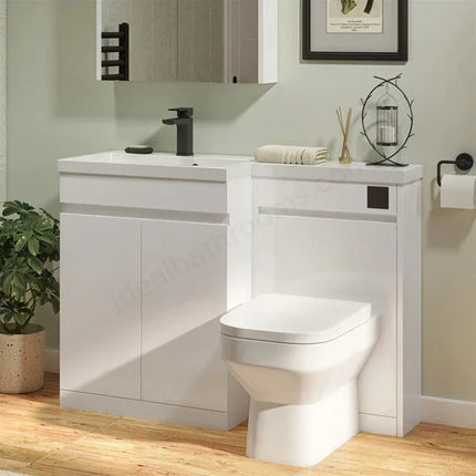 Shenley L-Shape Bathroom Furniture Set - 1107mm Handleless Basin & WC Unit Left Hand Basin Matt White