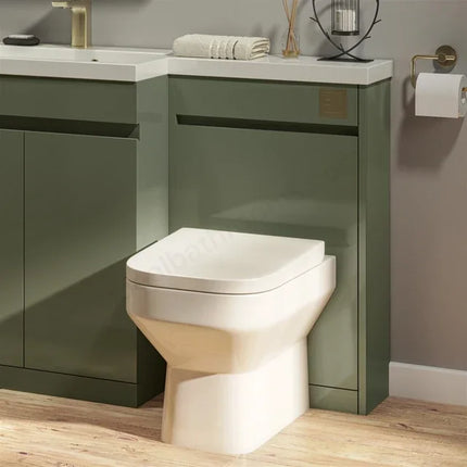 Shenley L-Shape Bathroom Furniture Set - 1107mm Handleless Basin & WC Unit Left Hand Basin Savannah Green