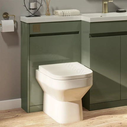 Shenley L-Shape Bathroom Furniture Set - 1107mm Handleless Basin & WC Unit Right Hand Basin Savannah Green