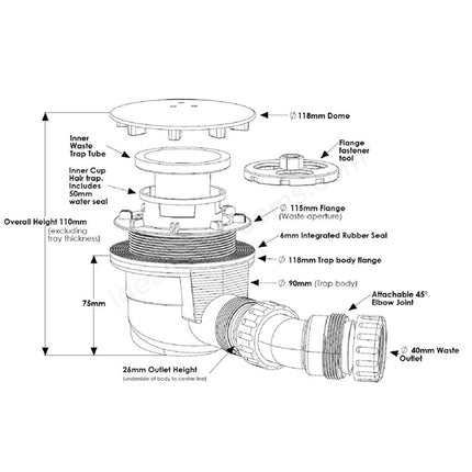Swan Stony 90mm x 90mm Universal Shower Waste - Chrome