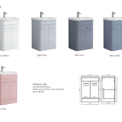 Portland Curved 600mm Waterproof Vanity Unit & Basin