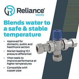 Reliance Easifit 2-in-1 Thermostatic Mixing Valve 15mm TMV2 TMV3 WRAS Approved