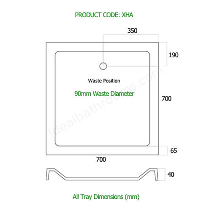 MX Elements Square Shower Tray | White | 7 Sizes 700–1200mm | 40mm Low Profile