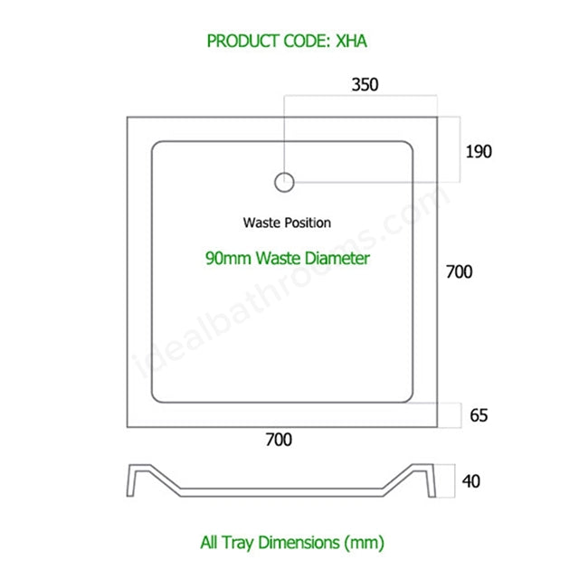 MX Elements Anti Slip Square Shower Tray | White | 5 Sizes | 40mm Low Profile