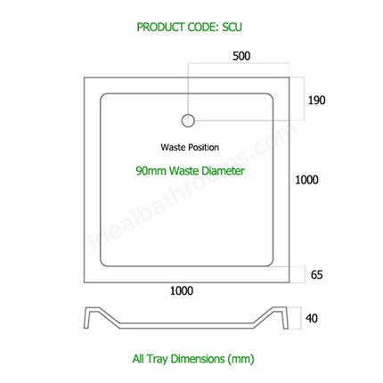 MX Elements Square Shower Tray | White | 7 Sizes 700–1200mm | 40mm Low Profile