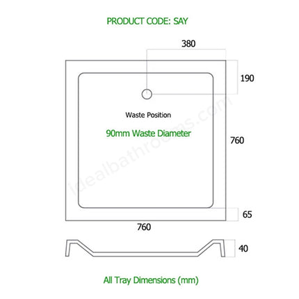 MX Elements Square Shower Tray | White | 7 Sizes 700–1200mm | 40mm Low Profile