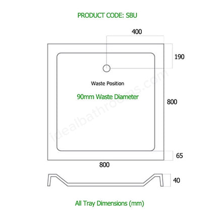 MX Elements Square Shower Tray | White | 7 Sizes 700–1200mm | 40mm Low Profile
