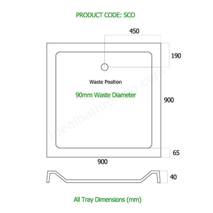 MX Elements Square Shower Tray | White | 7 Sizes 700–1200mm | 40mm Low Profile