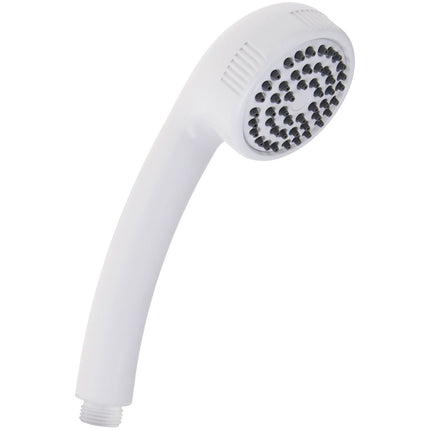 White handheld shower head on a white background