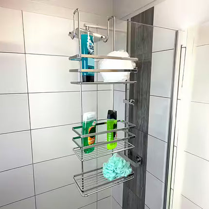 Euroshowers Chrome 3-Tier Hanging Shower Basket | Over Door Caddy | Stainless Steel
