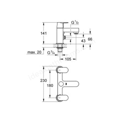 Grohe Eurosmart Cosmopolitan Two Handled Bath Shower Mixer Tap - Chrome