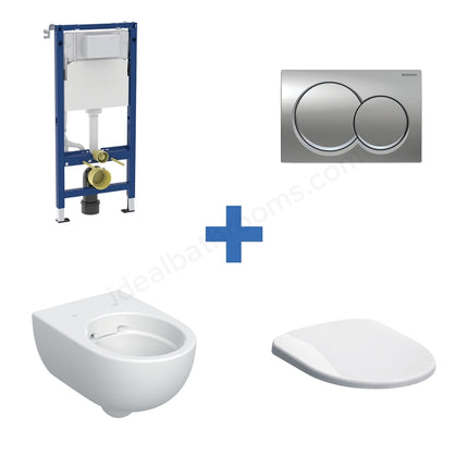 Geberit Duofix 4-in-1 Wall-Hung WC Pack | Alpha01 Flush Plate, Selnova Rimless Pan & Soft Close Seat