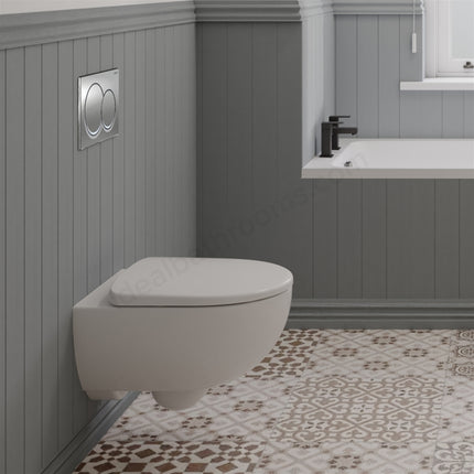 Geberit Duofix 4-in-1 Wall-Hung WC Pack | Alpha01 Flush Plate, Selnova Rimless Pan & Soft Close Seat