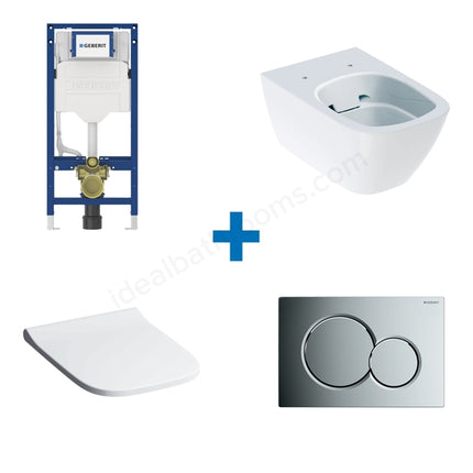 Geberit Sigma 4-in-1 Wall-Hung WC Pack | Smyle Square Rimless Pan, Soft Close Seat & Sigma01 Flush Plate