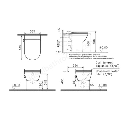 VitrA Aquacare Integra Rim-Ex Back-to-Wall Shower Toilet with Seat & Thermostatic Valve | White