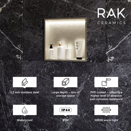 RAK INGOT Recessed Niche with LED 300mm x 300mm