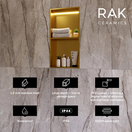 RAK INGOT 305 x 610mm Recessed Niche with Shelf and LED