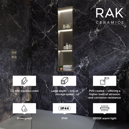 RAK INGOT Recessed Niche with 2-Shelf and LED 305 x 1210mm