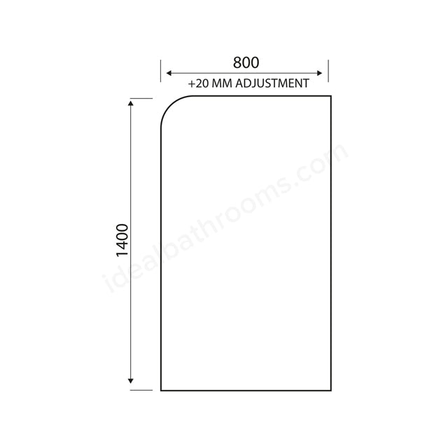 6mm x 800mm x 1400mm Half Radius Bath Screen