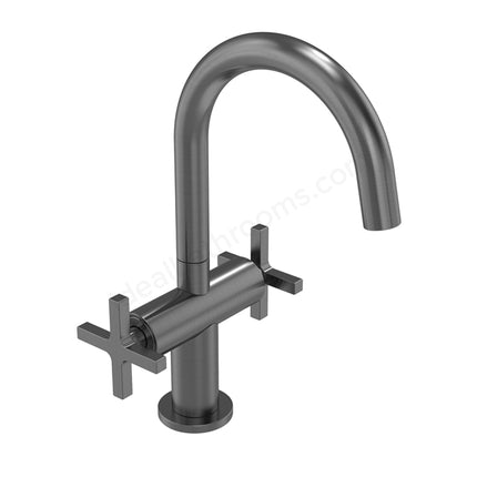 Tavistock Cohort Cross Head Basin Mixer Tap - Twin Handle with Click Waste - 3 Finishes Gunmetal