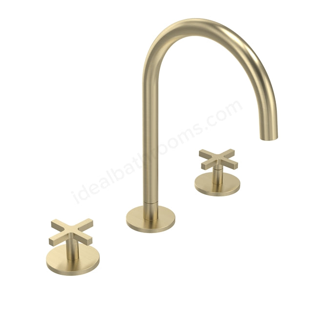Tavistock Cohort Cross Head 3 Hole Basin Mixer Tap - Twin Handle - 3 Finishes Brushed Brass
