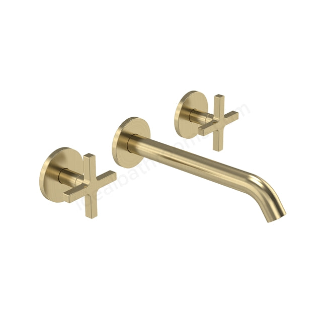 Tavistock Cohort Cross Head Wall Mounted Basin Mixer Tap - Twin Handle - 3 Finishes Brushed Brass